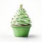 Whimsical Green Christmas Tree Cupcake With Hyperrealistic Rendering