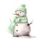 Whimsical Green Pastel Snowman Clipart Illustration