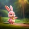 Whimsical Greetings: A Playful Illustration of a Pink Bunny