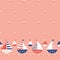Whimsical Hand-Drawn with Crayons Ships in the Sea Vector Seamless Border and Pattern. Cute Nautical Marine Background
