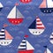 Whimsical Hand-Drawn with Crayons Ships in the Sea Vector Seamless Pattern. Cute Nautical Marine Background