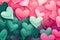 Whimsical Harmony: Abstract Hearts in Pink and Green with Copy Space.