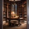 A whimsical Harry Potter-inspired study with book-lined walls, potion bottles, and antique globes4