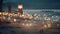 Whimsical holiday lights on a beach-style backdrop, combining coastal and festive elements