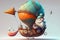 Whimsical Hot Air Balloon Character: Colorful and Expressive 3D Art