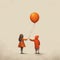 Whimsical Illustration Of Children Holding Hands With A Balloon