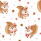 A whimsical illustration of a group of adorable cartoon squirrels, each holding a brightly wrapped gift