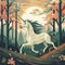 A whimsical illustration of a unicorn galloping through a forest by AI generated