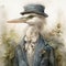 Whimsical Illustration Of A Young Female Heron In Beatrix Potter Style