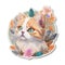 Whimsical Kitten Sticker: Playful Feline Surrounded by Blooms