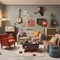 Whimsical Living Room with Vintage Tech and Antiques