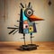 Whimsical Metal Bird Sculpture: A Playful Neo-cubist Crow Art Piece