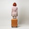 Whimsical Minimalism: Redheaded Woman With Suitcase On White Background