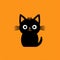 Whimsical Minimalist Black Cat Illustration On Orange Background