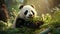 Whimsical Moments Playful Giant Panda Feasting on Bamboo in a Lush Forest