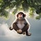 A whimsical monkey with angelic wings, swinging through a heavenly canopy of clouds2, Generative AI