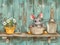 Whimsical mouse with gardening tools