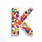 Whimsical Multicolored Pill Letter K - Commercial Imagery