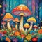 Whimsical Mushroom Caps in Enchanting Forest