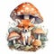Whimsical Mushrooms Surrounding a Cute Baby Fox on a Translucent Watercolor Background.