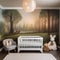 A whimsical nursery with a woodland mural and cuddly stuffed animal toys5