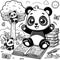 Whimsical Panda in 3D: Coloring Book Adventure