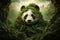 Whimsical Panda bear forest tree illustration. Generate Ai