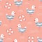 Whimsical Pastel Nautical Hand-Drawn with Crayons, Lifebuoys and Seagulls Vector Seamless Pattern for Kids and Babies