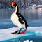 A whimsical penguin with flamingo legs, waddling gracefully on a fantastical icy landscape3, Generative AI