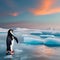 A whimsical penguin with flamingo legs, waddling gracefully on a fantastical icy landscape5, Generative AI