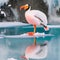 A whimsical penguin with flamingo legs, waddling gracefully on a surreal icy landscape1, Generative AI