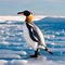 A whimsical penguin with flamingo legs, waddling gracefully on a surreal icy landscape4, Generative AI