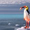 A whimsical penguin with flamingo legs, waddling gracefully on a surreal icy landscape5, Generative AI