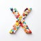 Whimsical Pill Letter X: Detailed Shapes And Vibrant Colors