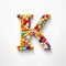 Whimsical Pill Letter K: Detailed Shapes And Vibrant Colors