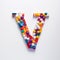 Whimsical Pill Letter V: Vibrant Colors And Intricate Shapes