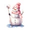Whimsical Pink Pastel Snowman Clipart Illustration