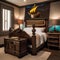 A whimsical pirate ship-themed bedroom with rope accents and treasure chest nightstands1