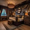 A whimsical pirate ship-themed bedroom with rope accents and treasure chest nightstands3