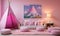 Whimsical and playful interior for kids, with a pink Barbie-themed room.