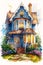 Whimsical Porch Tales: A Charming Blue Pencil Illustration of a