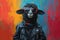 Whimsical portrait of a stylish sheep in sunglasses and a leather jacket