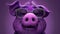 A whimsical purple creature with glasses on a violet backdrop.