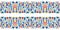 Whimsical red blue yellow Halloween pattern symmetrical wallpaper