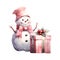 Whimsical Red Pastel Snowman Clipart Illustration