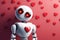 Whimsical robot feeling love, adorable Valentine's concept art. Copy space