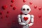 Whimsical robot feeling love, adorable Valentine's concept art. Copy space