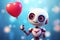 A whimsical robot holding a Valentine's Day heart balloon with joy. Valentine's Day