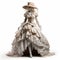 Whimsical Rococo Gown With Big Hat - Costume In White Background