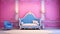 Whimsical Rococo-inspired 3d Bedroom With Vibrant Pink Wallpaper And Blue Furniture